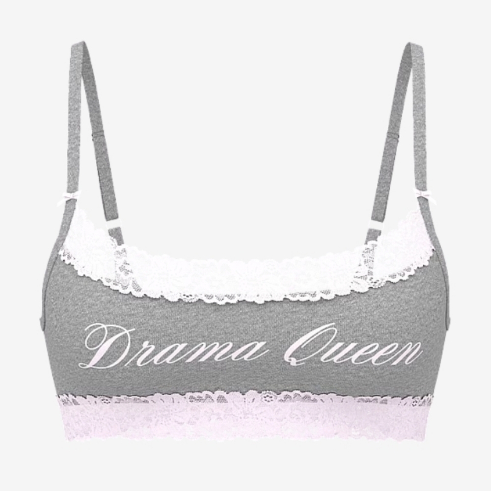 Victoria's Secret PINK Cotton LaceTrim Bralette Grey Pink Drama Queen